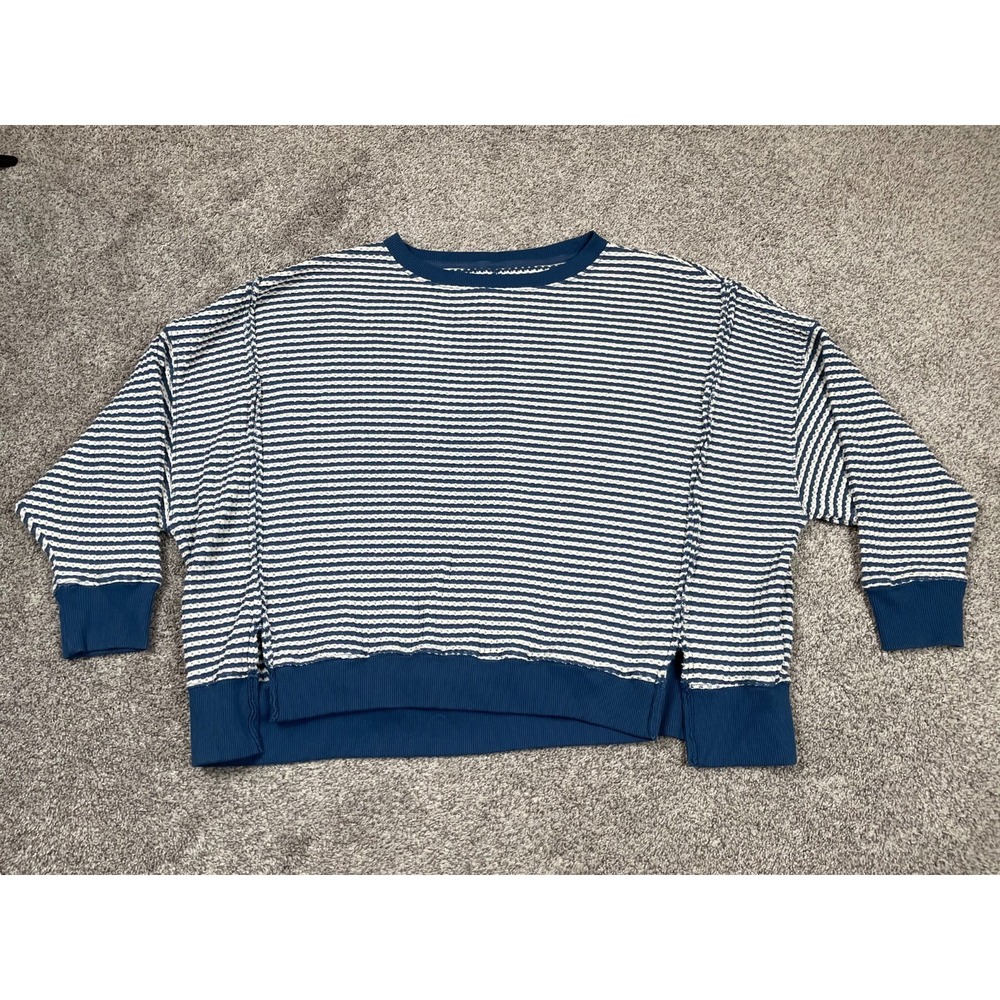 American Eagle Shirt Womens Large Blue Thermal Waffle Slouchy Boho Cabin Core
